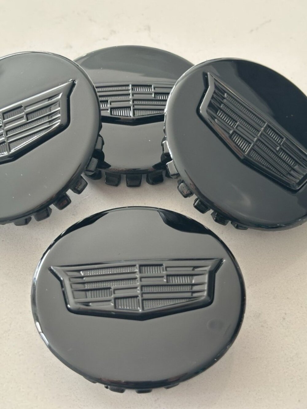 Set of 4 67mm Cadillac Gloss Black Wheel Center Caps - Black Logo